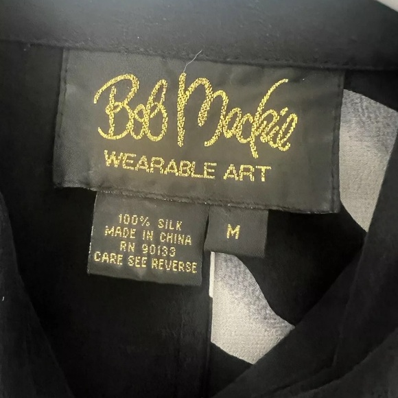 VTG Bob Mackie Wearable Art Womens Silk Button Up Blouse Top Black White Zebra M - Picture 7 of 7